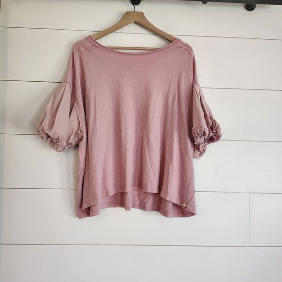 Free People Blossom Tee Mauve Pink Puff Sleeve Oversized Cotton Cottage Boho S - Picture 3 of 12